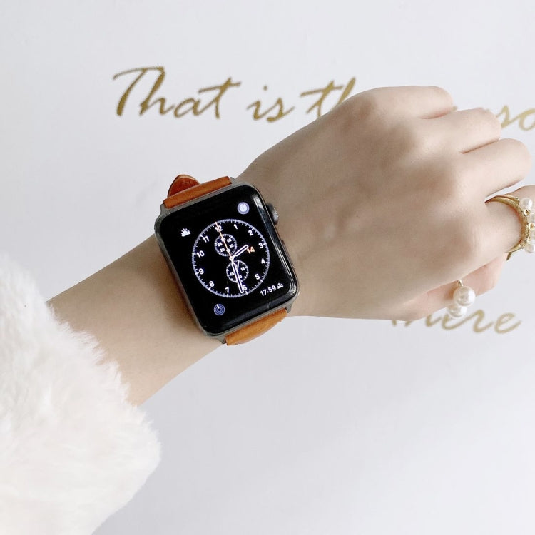 Small Pretty Waist Double-sided Leather Watch Band For Apple Watch Series 9&8&7 41mm / SE 3&SE 2&6&SE&5&4 40mm / 3&2&1 38mm(Brown) by bashfashion