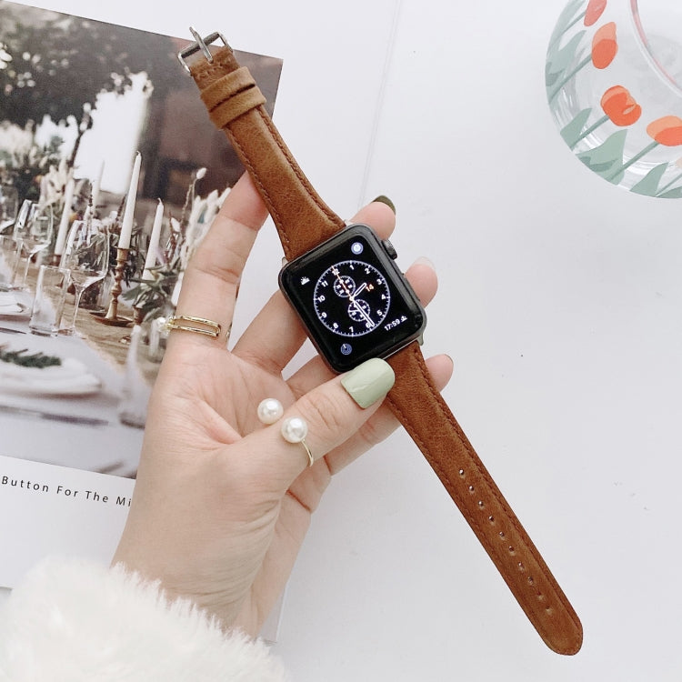 Small Pretty Waist Double-sided Leather Watch Band For Apple Watch Ultra 49mm&Watch Ultra 2 49mm / Series 9&8&7 45mm / SE 3&SE 2&6&SE&5&4 44mm / 3&2&1 42mm(Brown) by bashfashion