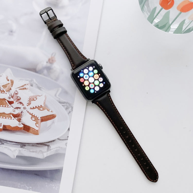 Small Pretty Waist Double-sided Leather Watch Band For Apple Watch Ultra 49mm&Watch Ultra 2 49mm / Series 9&8&7 45mm / SE 3&SE 2&6&SE&5&4 44mm / 3&2&1 42mm(Coffee) by bashfashion