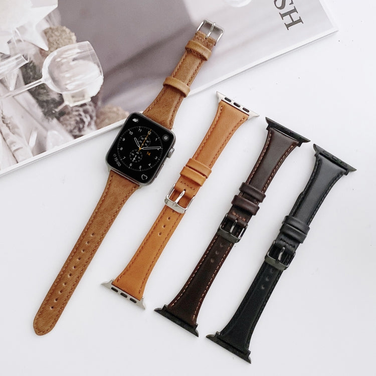 Small Pretty Waist Double-sided Leather Watch Band For Apple Watch Ultra 49mm&Watch Ultra 2 49mm / Series 9&8&7 45mm / SE 3&SE 2&6&SE&5&4 44mm / 3&2&1 42mm(Brown) by bashfashion