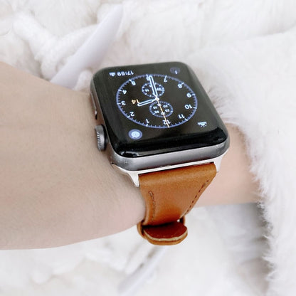 Small Pretty Waist Double-sided Leather Watch Band For Apple Watch Ultra 49mm&Watch Ultra 2 49mm / Series 9&8&7 45mm / SE 3&SE 2&6&SE&5&4 44mm / 3&2&1 42mm(Brown) by bashfashion