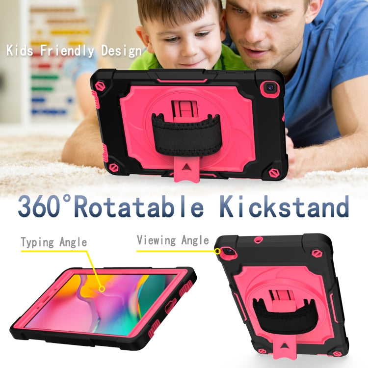 For Samsung Tab A 8.0 (2019)/T290 360 Degree Rotation Turntable Contrast Color Robot Shockproof Silicone + PC Protective Case with Holder(Black + Rose Red) by bashfashion