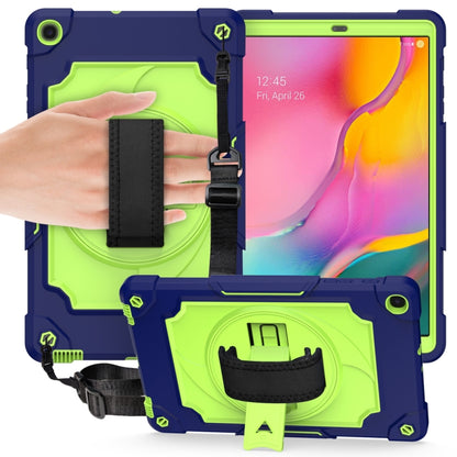 For Samsung Galaxy Tab A 10.1 (2019)/T515 360 Degree Rotation Turntable Contrast Color Robot Shockproof Silicone + PC Protective Case with Holder(Navy Blue + Yellow Green) by bashfashion