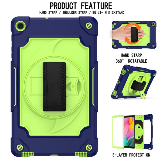 For Samsung Galaxy Tab A 10.1 (2019)/T515 360 Degree Rotation Turntable Contrast Color Robot Shockproof Silicone + PC Protective Case with Holder(Navy Blue + Yellow Green) by bashfashion