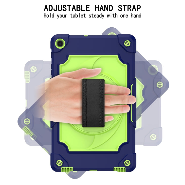 For Samsung Galaxy Tab A 10.1 (2019)/T515 360 Degree Rotation Turntable Contrast Color Robot Shockproof Silicone + PC Protective Case with Holder(Navy Blue + Yellow Green) by bashfashion
