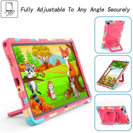 For Samsung Galaxy Tab A7 10.4 (2020) T500 / T505 Contrast Color Shockproof Robot Silicone + PC Case with Wristband Holder(Camouflage + Rose Red) by bashfashion
