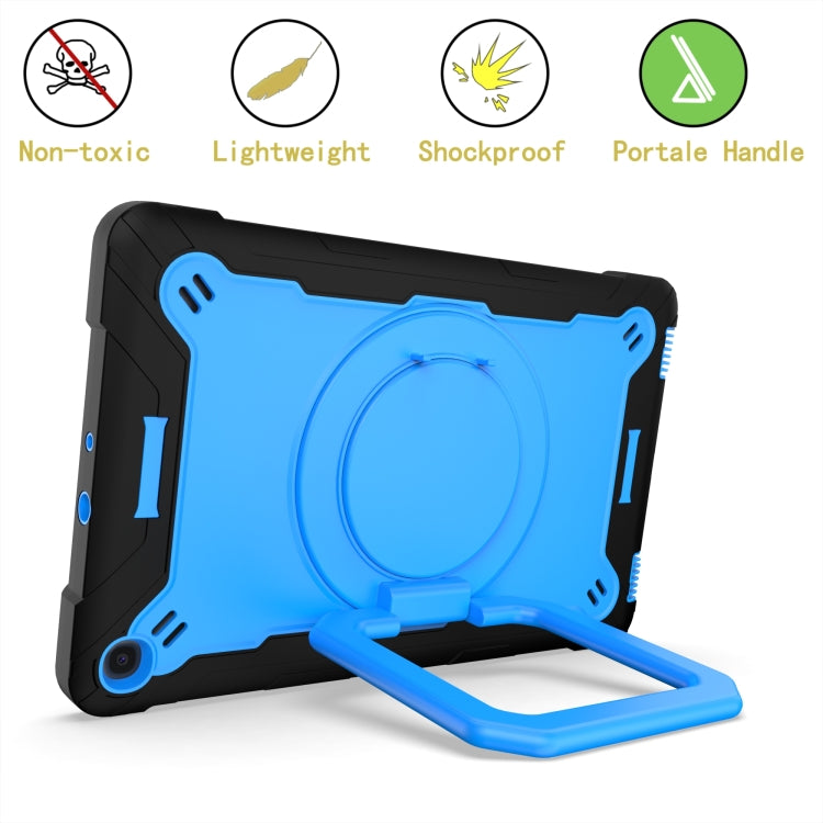 For Samsung Galaxy Tab A10.1 (2019) T510 Contrast Color Shockproof Robot Silicone + PC Case with Wristband Holder(Black + Blue) by bashfashion
