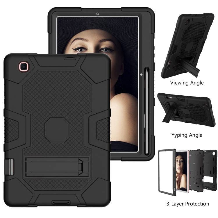 For Samsung Galaxy Tab S6 Lite P610 Contrast Color Robot Shockproof Silicone + PC Protective Case with Holder (Black) by bashfashion