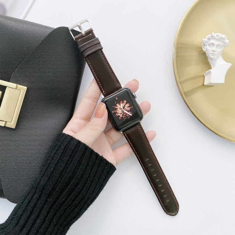 Crazy Horse Texture + Flat Texture Leather Watch Band For Apple Watch Ultra 49mm&Watch Ultra 2 49mm / Series 9&8&7 45mm / SE 3&SE 2&6&SE&5&4 44mm / 3&2&1 42mm(Coffee) by bashfashion