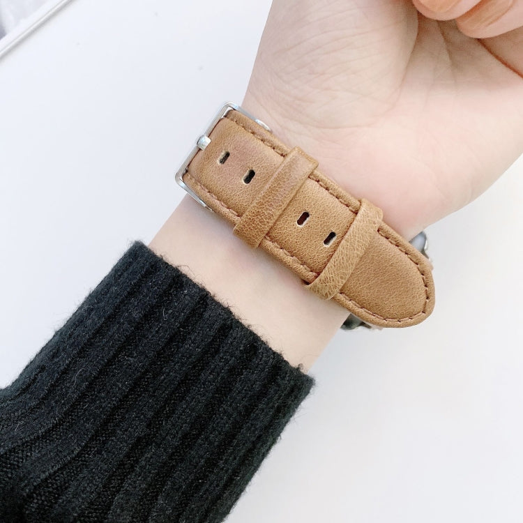 Crazy Horse Texture + Flat Texture Leather Watch Band For Apple Watch Ultra 49mm&Watch Ultra 2 49mm / Series 9&8&7 45mm / SE 3&SE 2&6&SE&5&4 44mm / 3&2&1 42mm(Dark Brown) by bashfashion