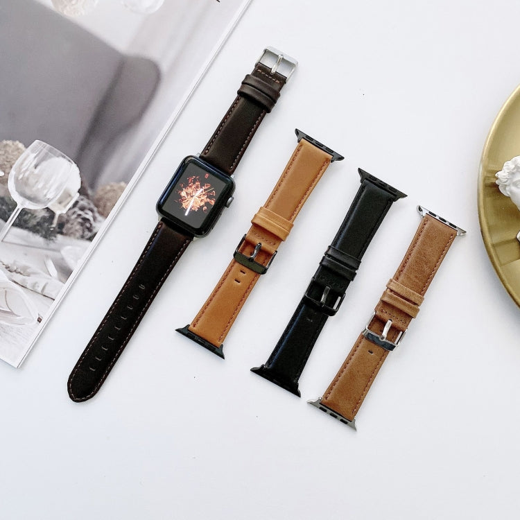 Crazy Horse Texture + Flat Texture Leather Watch Band For Apple Watch Series 7 41mm / 6 & SE & 5 & 4 40mm / 3 & 2 & 1 38mm(Coffee) by bashfashion