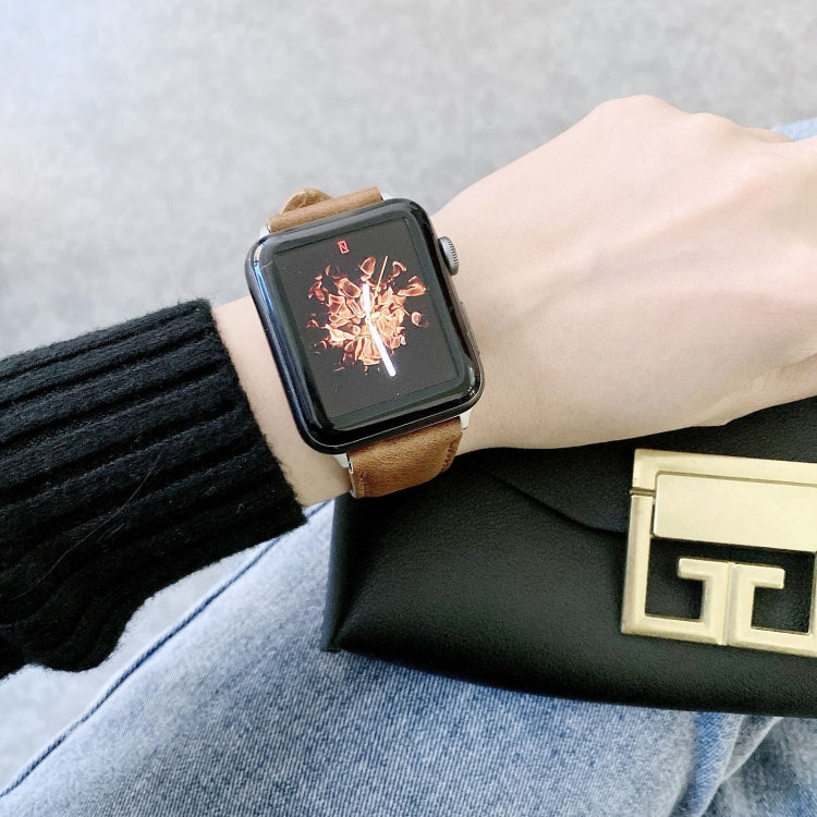 Crazy Horse Texture + Flat Texture Leather Watch Band For Apple Watch Series 7 41mm / 6 & SE & 5 & 4 40mm / 3 & 2 & 1 38mm(Black) by bashfashion