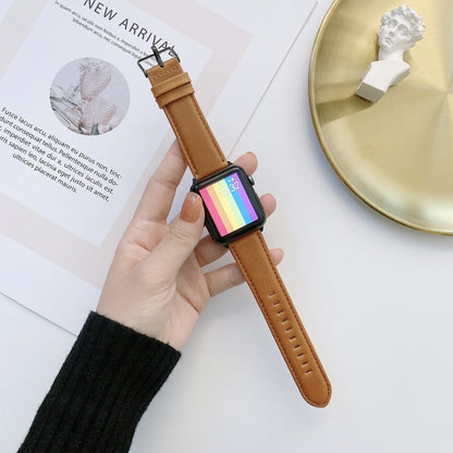 Crazy Horse Texture + Flat Texture Leather Watch Band For Apple Watch Series 9&8&7 41mm / SE 3&SE 2&6&SE&5&4 40mm / 3&2&1 38mm(Light Brown) by bashfashion