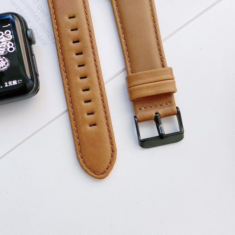 Crazy Horse Texture + Flat Texture Leather Watch Band For Apple Watch Series 9&8&7 41mm / SE 3&SE 2&6&SE&5&4 40mm / 3&2&1 38mm(Dark Brown) by bashfashion