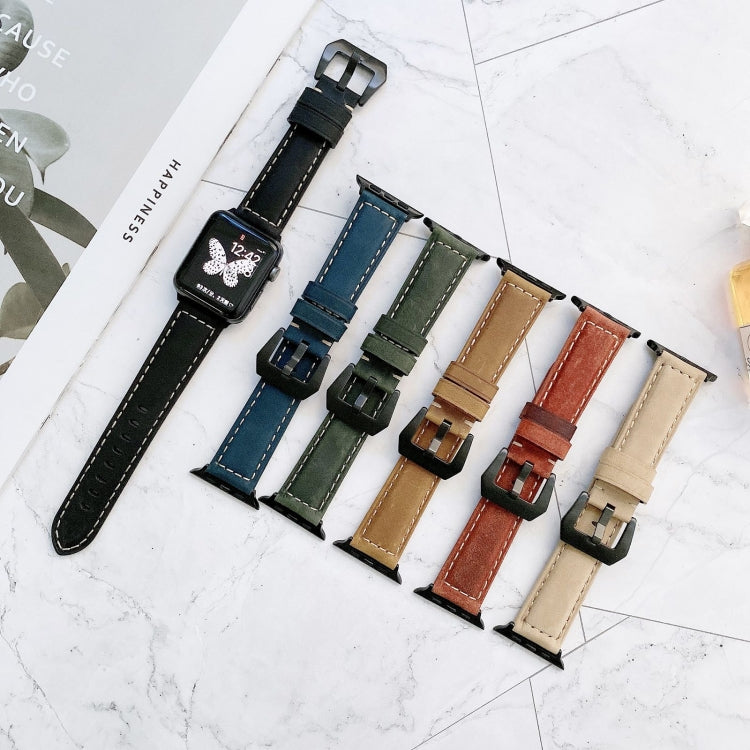 Big Head Buckle Leather Watch Band For Apple Watch Ultra 49mm&Watch Ultra 2 49mm / Series 9&8&7 45mm / SE 3&SE 2&6&SE&5&4 44mm / 3&2&1 42mm(Beige) by bashfashion