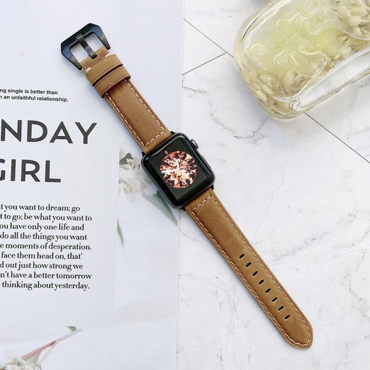 Big Head Buckle Leather Watch Band For Apple Watch Series 9&8&7 41mm / SE 3&SE 2&6&SE&5&4 40mm / 3&2&1 38mm(Brown) by bashfashion