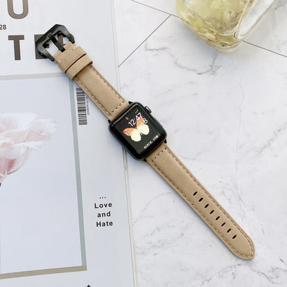 Big Head Buckle Leather Watch Band For Apple Watch Series 9&8&7 41mm / SE 3&SE 2&6&SE&5&4 40mm / 3&2&1 38mm(Beige) by bashfashion