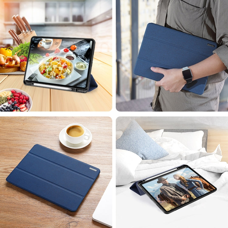 For iPad Pro 12.9 2022 / 2021 / 2020 DUX DUCIS Domo Series Horizontal Flip Magnetic TPU + PU Leather Tablet Case with Three-folding Holder & Pen Slot & Sleep / Wake-up Function(Blue) by DUX DUCIS