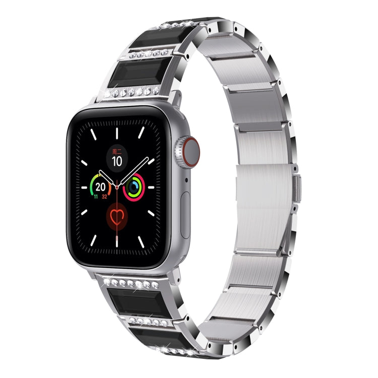 XingYao Series Two-tone Steel Watch Band For Apple Watch Series 9&8&7 41mm / SE 3&SE 2&6&SE&5&4 40mm / 3&2&1 38mm(Silver+Black) by bashfashion