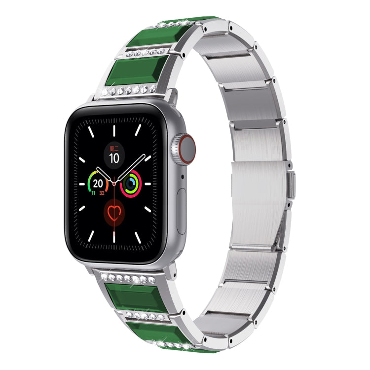 XingYao Series Two-tone Steel Watch Band For Apple Watch Series 9&8&7 41mm / SE 3&SE 2&6&SE&5&4 40mm / 3&2&1 38mm(Silver+Green) by bashfashion