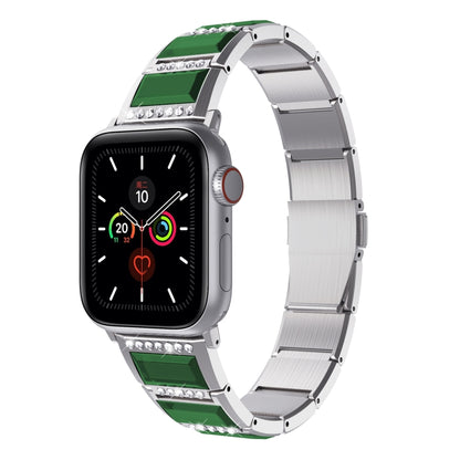 XingYao Series Two-tone Steel Watch Band For Apple Watch Series 9&8&7 41mm / SE 3&SE 2&6&SE&5&4 40mm / 3&2&1 38mm(Silver+Green) by bashfashion