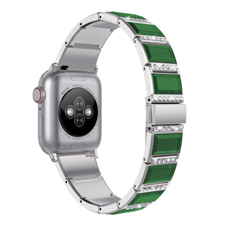 XingYao Series Two-tone Steel Watch Band For Apple Watch Series 9&8&7 41mm / SE 3&SE 2&6&SE&5&4 40mm / 3&2&1 38mm(Silver+Green) by bashfashion