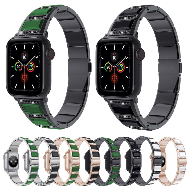 XingYao Series Two-tone Steel Watch Band For Apple Watch Series 9&8&7 41mm / SE 3&SE 2&6&SE&5&4 40mm / 3&2&1 38mm(Black+Green) by bashfashion