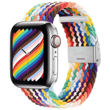 Braided + Stainless Steel Watch Band For Apple Watch Ultra 49mm&Watch Ultra 2 49mm / Series 9&8&7 45mm / SE 3&SE 2&6&SE&5&4 44mm / 3&2&1 42mm(Rainbow) by bashfashion