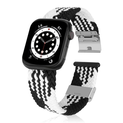 Braided + Stainless Steel Watch Band For Apple Watch Series 7 45mm / 6 & SE & 5 & 4 44mm / 3 & 2 & 1 42mm(Vertical Black White) by bashfashion