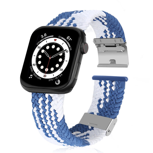 Braided + Stainless Steel Watch Band For Apple Watch Series 7 45mm / 6 & SE & 5 & 4 44mm / 3 & 2 & 1 42mm(Vertical Blue White) by bashfashion