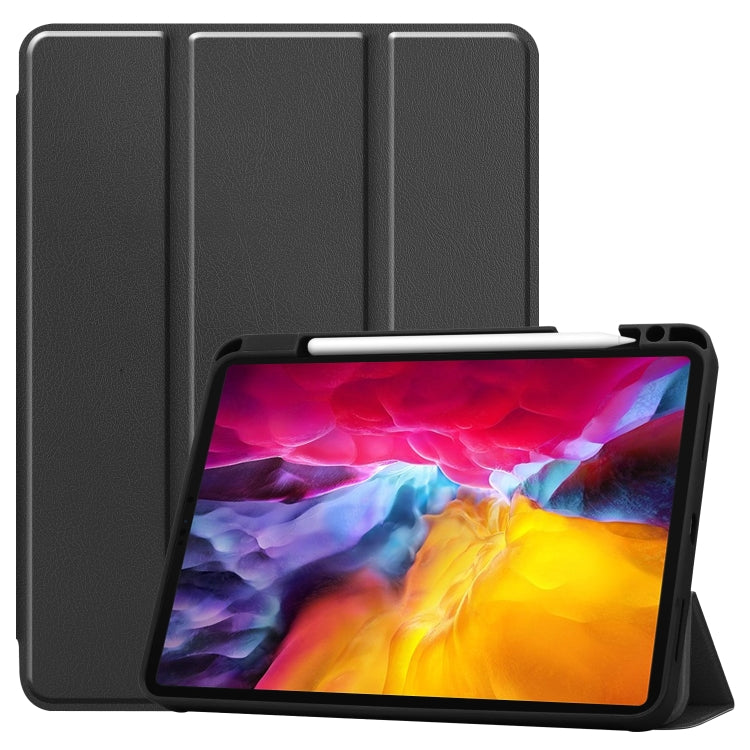 For iPad Pro 11 2022 / 2021 Pure Color Horizontal Flip TPU + PU Leather Tablet Case with Three-folding Holder & Sleep / Wake-up Function & Pen Slot(Black) by bashfashion