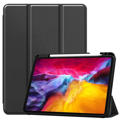 For iPad Pro 11 2022 / 2021 Pure Color Horizontal Flip TPU + PU Leather Tablet Case with Three-folding Holder & Sleep / Wake-up Function & Pen Slot(Black) by bashfashion