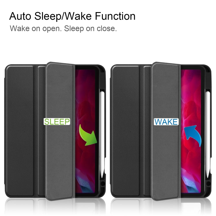 For iPad Pro 11 2022 / 2021 Pure Color Horizontal Flip TPU + PU Leather Tablet Case with Three-folding Holder & Sleep / Wake-up Function & Pen Slot(Black) by bashfashion