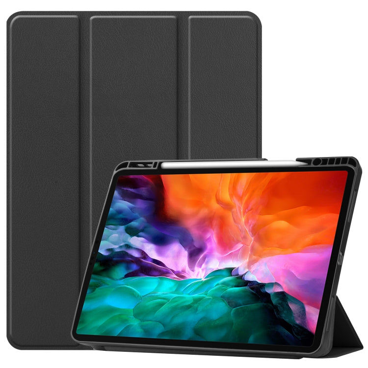 For iPad Pro 12.9 2022 / 2021 Horizontal Flip Honeycomb TPU + PU Leather Tablet Case with Three-folding Holder & Sleep / Wake-up Function & Pen Slot(Black) by bashfashion