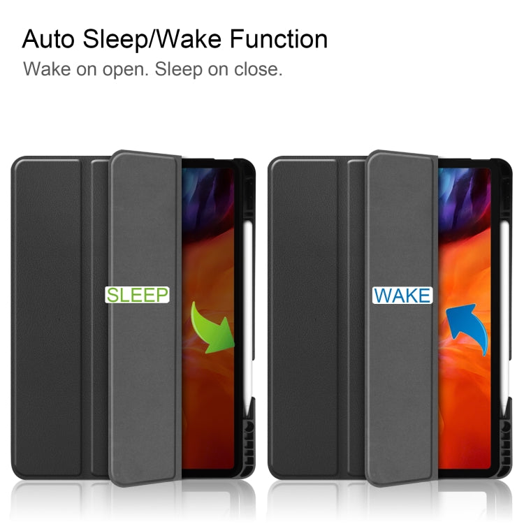For iPad Pro 12.9 2022 / 2021 Horizontal Flip Honeycomb TPU + PU Leather Tablet Case with Three-folding Holder & Sleep / Wake-up Function & Pen Slot(Black) by bashfashion