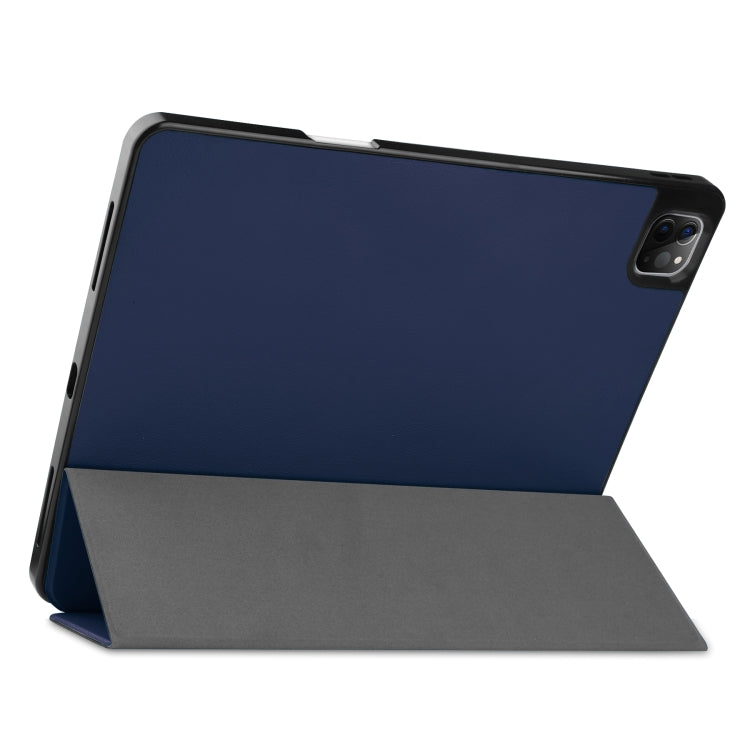 For iPad Pro 12.9 2022 / 2021 Horizontal Flip Honeycomb TPU + PU Leather Tablet Case with Three-folding Holder & Sleep / Wake-up Function & Pen Slot(Dark Blue) by bashfashion