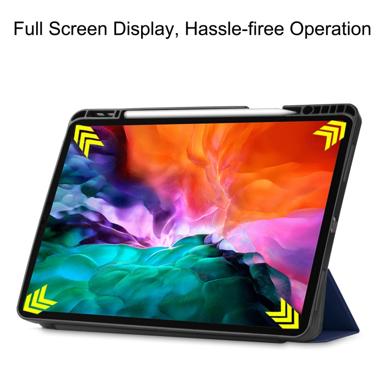 For iPad Pro 12.9 2022 / 2021 Horizontal Flip Honeycomb TPU + PU Leather Tablet Case with Three-folding Holder & Sleep / Wake-up Function & Pen Slot(Dark Blue) by bashfashion