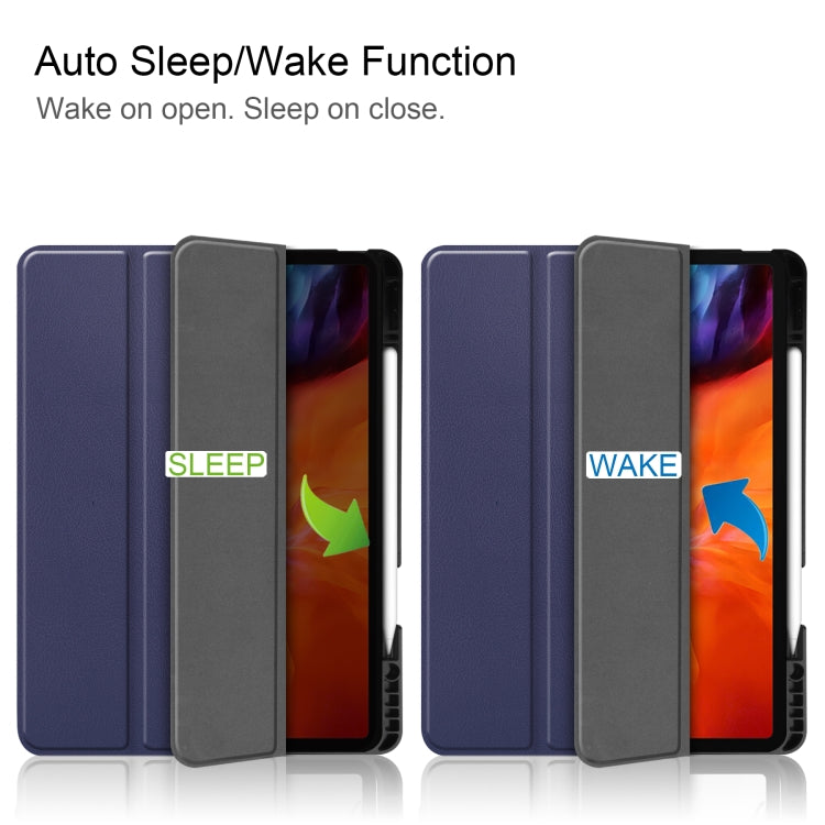 For iPad Pro 12.9 2022 / 2021 Horizontal Flip Honeycomb TPU + PU Leather Tablet Case with Three-folding Holder & Sleep / Wake-up Function & Pen Slot(Dark Blue) by bashfashion