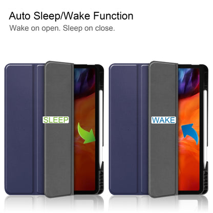 For iPad Pro 12.9 2022 / 2021 Horizontal Flip Honeycomb TPU + PU Leather Tablet Case with Three-folding Holder & Sleep / Wake-up Function & Pen Slot(Dark Blue) by bashfashion