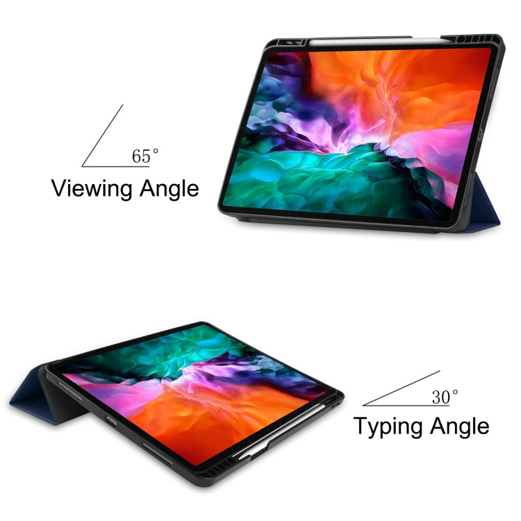 For iPad Pro 12.9 2022 / 2021 Horizontal Flip Honeycomb TPU + PU Leather Tablet Case with Three-folding Holder & Sleep / Wake-up Function & Pen Slot(Dark Blue) by bashfashion