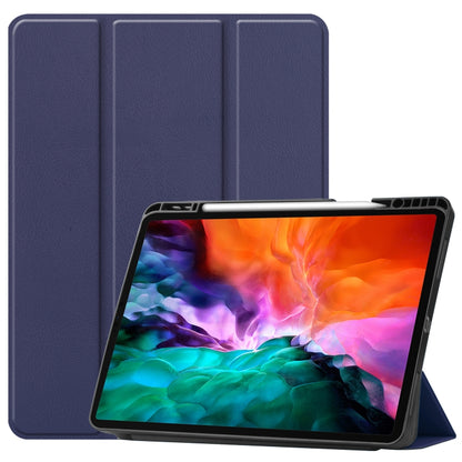 For iPad Pro 12.9 2022 / 2021 Horizontal Flip Honeycomb TPU + PU Leather Tablet Case with Three-folding Holder & Sleep / Wake-up Function & Pen Slot(Dark Blue) by bashfashion