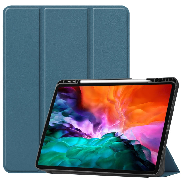 For iPad Pro 12.9 2022 / 2021 Horizontal Flip Honeycomb TPU + PU Leather Tablet Case with Three-folding Holder & Sleep / Wake-up Function & Pen Slot(Dark Green) by bashfashion