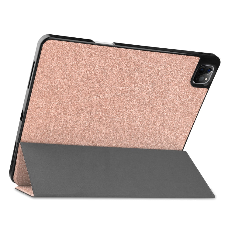 For iPad Pro 12.9 2022 / 2021 Horizontal Flip Honeycomb TPU + PU Leather Tablet Case with Three-folding Holder & Sleep / Wake-up Function & Pen Slot(Rose Gold) by bashfashion