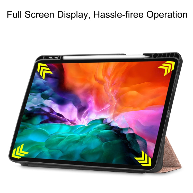 For iPad Pro 12.9 2022 / 2021 Horizontal Flip Honeycomb TPU + PU Leather Tablet Case with Three-folding Holder & Sleep / Wake-up Function & Pen Slot(Rose Gold) by bashfashion