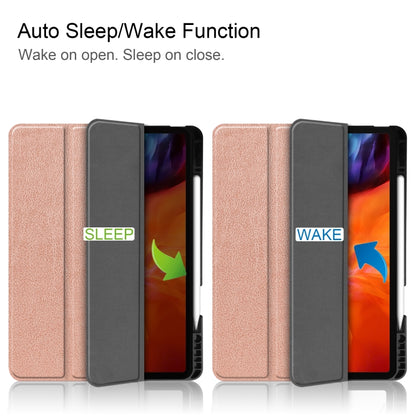 For iPad Pro 12.9 2022 / 2021 Horizontal Flip Honeycomb TPU + PU Leather Tablet Case with Three-folding Holder & Sleep / Wake-up Function & Pen Slot(Rose Gold) by bashfashion