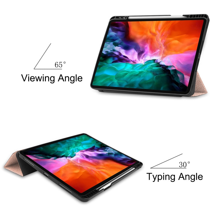 For iPad Pro 12.9 2022 / 2021 Horizontal Flip Honeycomb TPU + PU Leather Tablet Case with Three-folding Holder & Sleep / Wake-up Function & Pen Slot(Rose Gold) by bashfashion