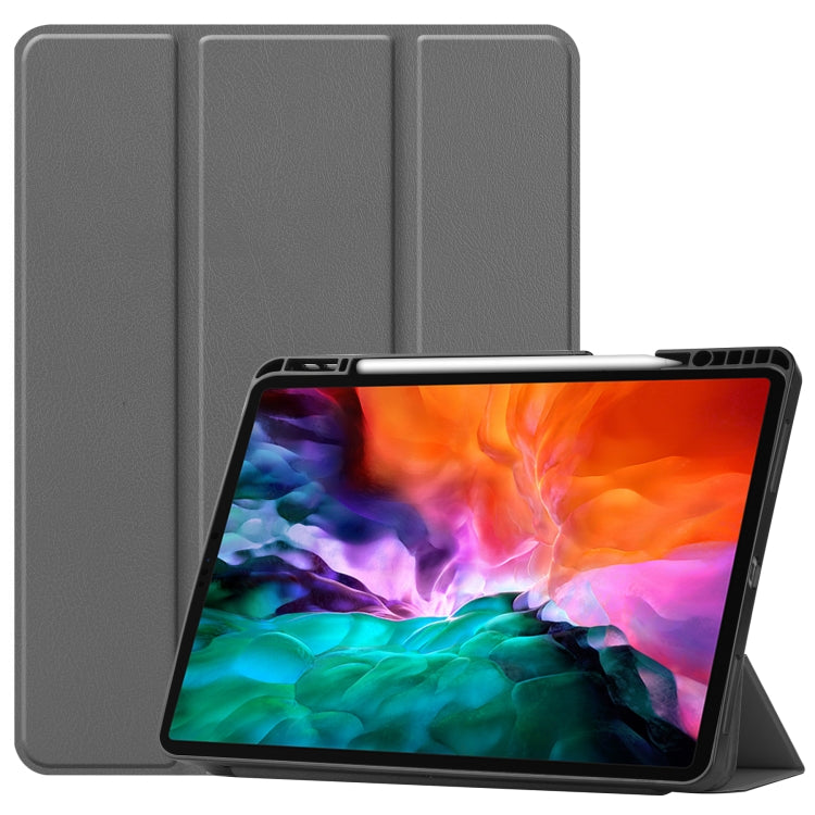 For iPad Pro 12.9 2022 / 2021 Horizontal Flip Honeycomb TPU + PU Leather Tablet Case with Three-folding Holder & Sleep / Wake-up Function & Pen Slot(Grey) by bashfashion