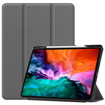 For iPad Pro 12.9 2022 / 2021 Horizontal Flip Honeycomb TPU + PU Leather Tablet Case with Three-folding Holder & Sleep / Wake-up Function & Pen Slot(Grey) by bashfashion