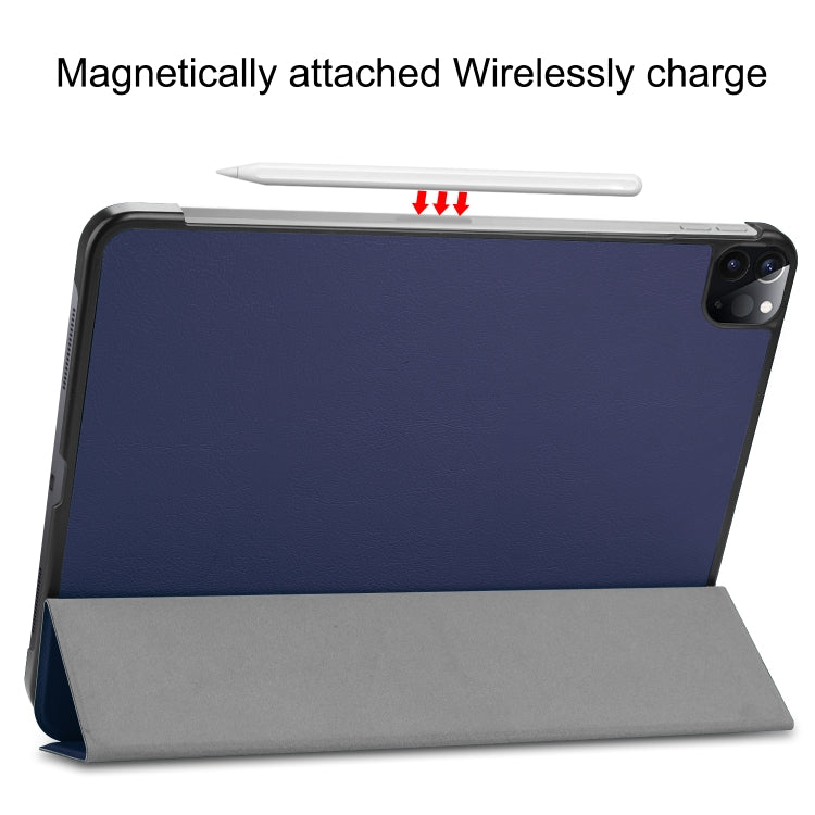 For iPad Air 13 2024 / Pro 12.9 2022 Custer Texture 3-folding Smart Leather Tablet Case(Dark Blue) by bashfashion