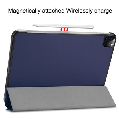 For iPad Air 13 2024 / Pro 12.9 2022 Custer Texture 3-folding Smart Leather Tablet Case(Dark Blue) by bashfashion